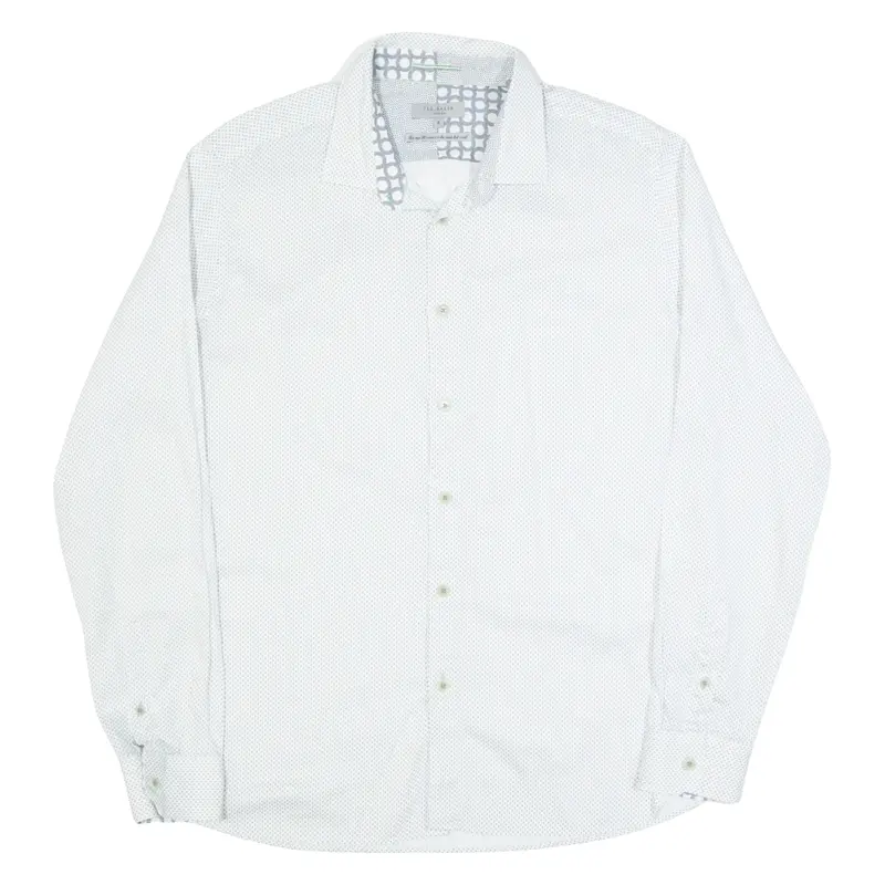 TED BAKER Mens Shirt White Spotted Long Sleeve L