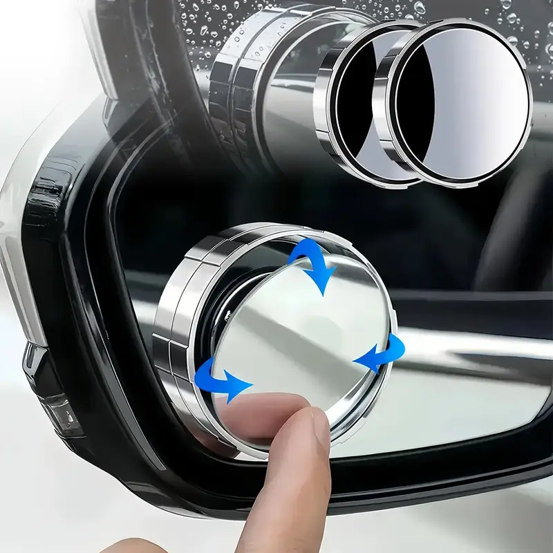 2 Counts 360 Rotary Press Type Small Circular Rearview Mirror - For Automobiles - Large Field Reversing Mirror Blind Spot Mir...