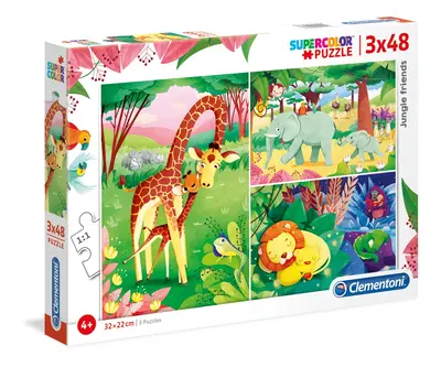 Set Trio, Clementoni, Jungle Friends, Puzzle, Unisex, 4+ years, 3x48 pieces