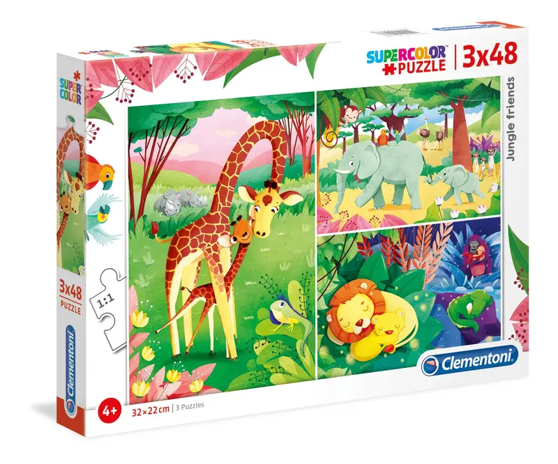 Set Trio, Clementoni, Jungle Friends, Puzzle, Unisex, 4+ years, 3x48 pieces