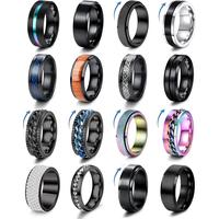 Besteel 16Pcs Stainless Steel Band Rings for Men Women Fidget Anxiety Relief Rings Cool Chain Beveled Edges Celtic Black Band...