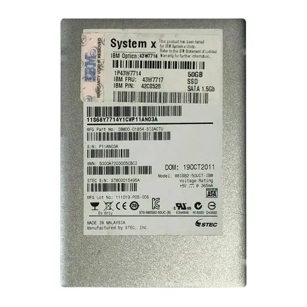 43W7714-01 IBM 50GB SLC SATA 1.5Gb/s Hot Swap 2.5-inch Internal Solid State Drive