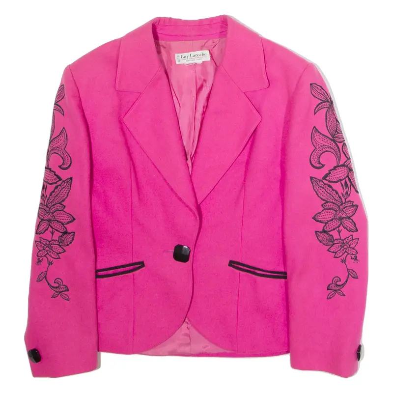 GUY LAROCHE Womens Blazer Jacket Pink Wool 90s Floral M