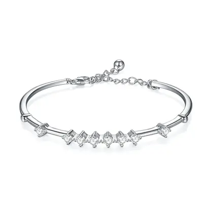 14K White Gold 1CT Lab Created Diamond Plain Bangle Bracelet