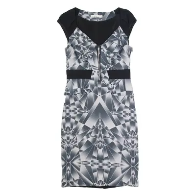 KAREN MILLEN Womens Pencil Dress Black Geometric Sleeveless Midi UK 12