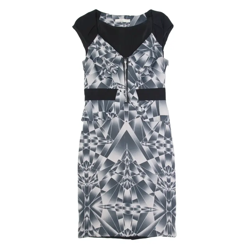 KAREN MILLEN Womens Pencil Dress Black Geometric Sleeveless Midi UK 12