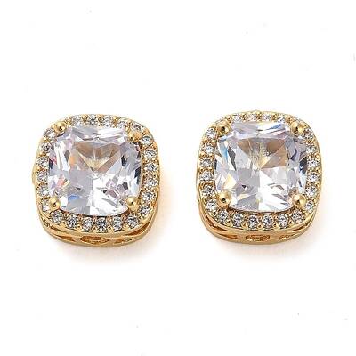 Brass Micro Pave Cubic Zirconia Beads