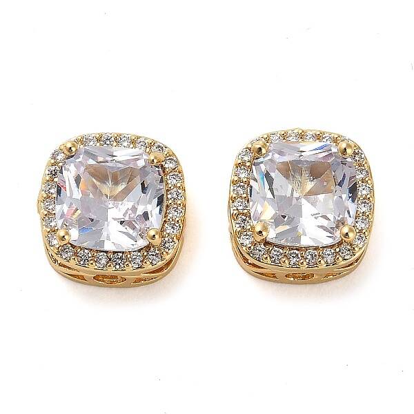 Brass Micro Pave Cubic Zirconia Beads