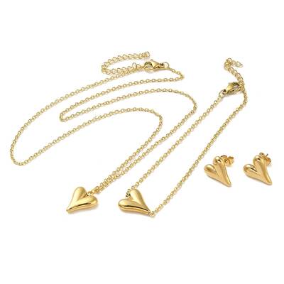 Heart 304 Stainless Steel Pendant Necklaces & Bracelets & Stud Earrings Sets for Women