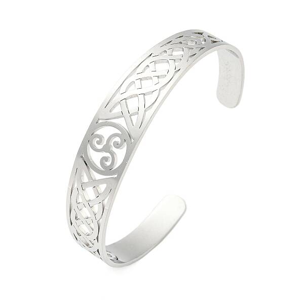 Non-Tarnish 304 Stainless Steel Triquetra/Trinity Knot Hollow Open Cuff Bangles