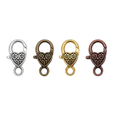 Tibetan Style Alloy Heart Lobster Claw Clasps