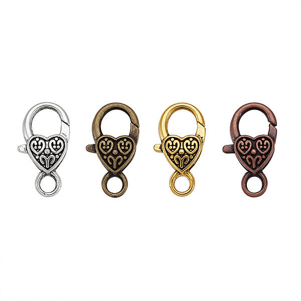 Tibetan Style Alloy Heart Lobster Claw Clasps