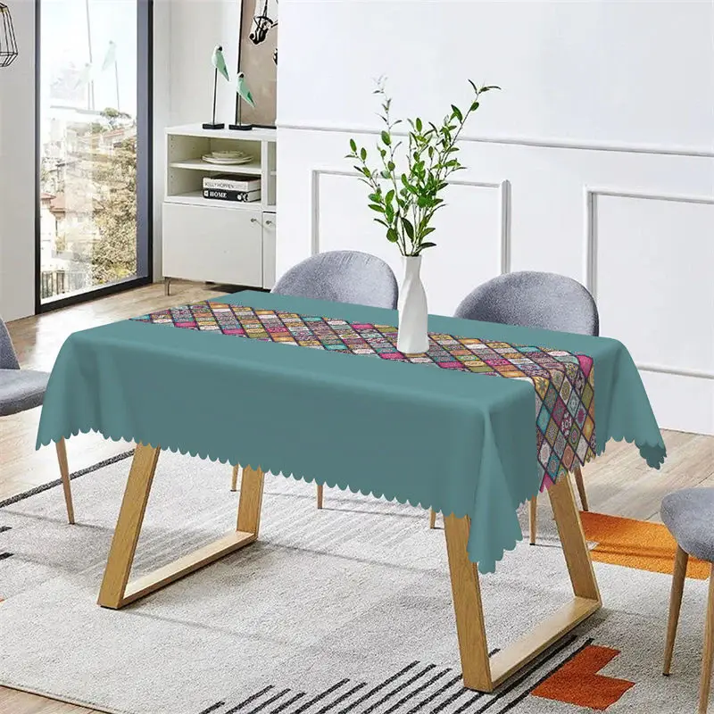 Colorful Ethnic Plaid Green Rectangle Tablecloth - Aperturee