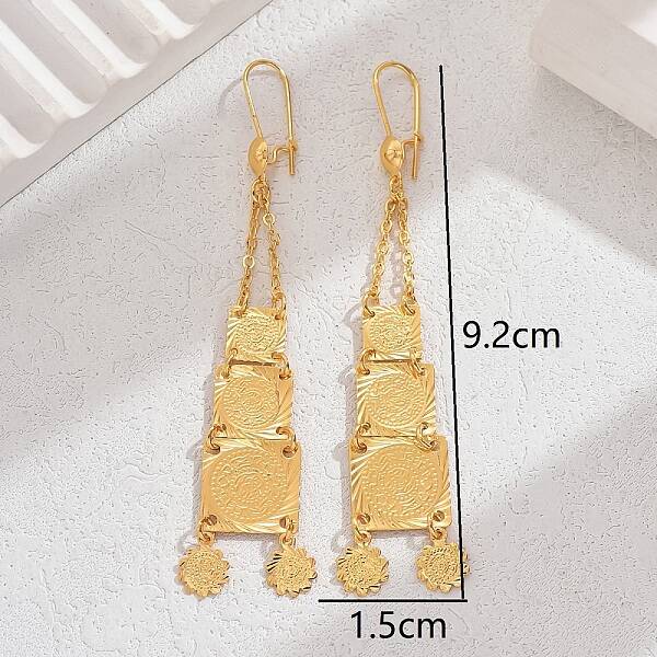 Vintage Exaggerated Square Coin Earrings for Party Banquet Accessories