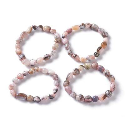 Natural Pink Opal Bead Stretch Bracelets