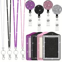 Rhinestone Decorated Lanyard Card Holder Set, 1 Set Including Custom Lanyard & Card Holder & Keychain, Identification Badges ...