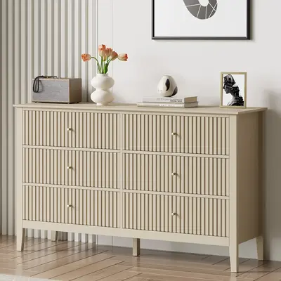 RoyalCraft Fluted Nightstand with 3 Drawers, Mordern 6 Drawer Dresser,Wood Storage Organizer, Wide Chest of Drawers for Close...