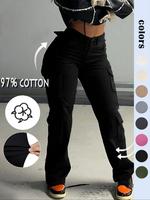 Women's Plain High Waist Cargo Pants, Street Fashion Comfortable Pocket Design Trousers for Daily Wear, Ladies Bottoms for Al...