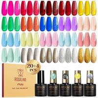 ROSALIND Jelly Gel Nail Pollish Set 20 Popluar Colors Neon Crackle Gel Polish Get with Base Coat Glossy/Matt/ Glitter Top Coa...