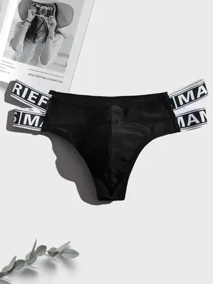 Men's Sexy Letter Tape Thong, Casual Comfy Breathable Plain Underwear, 2024 Spring Fashion, Soft Comfort Men's Underwear for ...