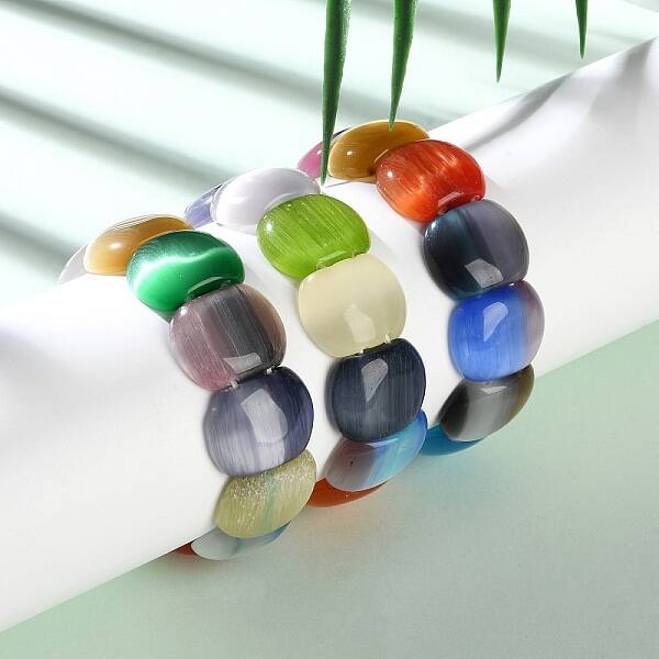Cat Eye Beads Stretch Bracelets for Women Men