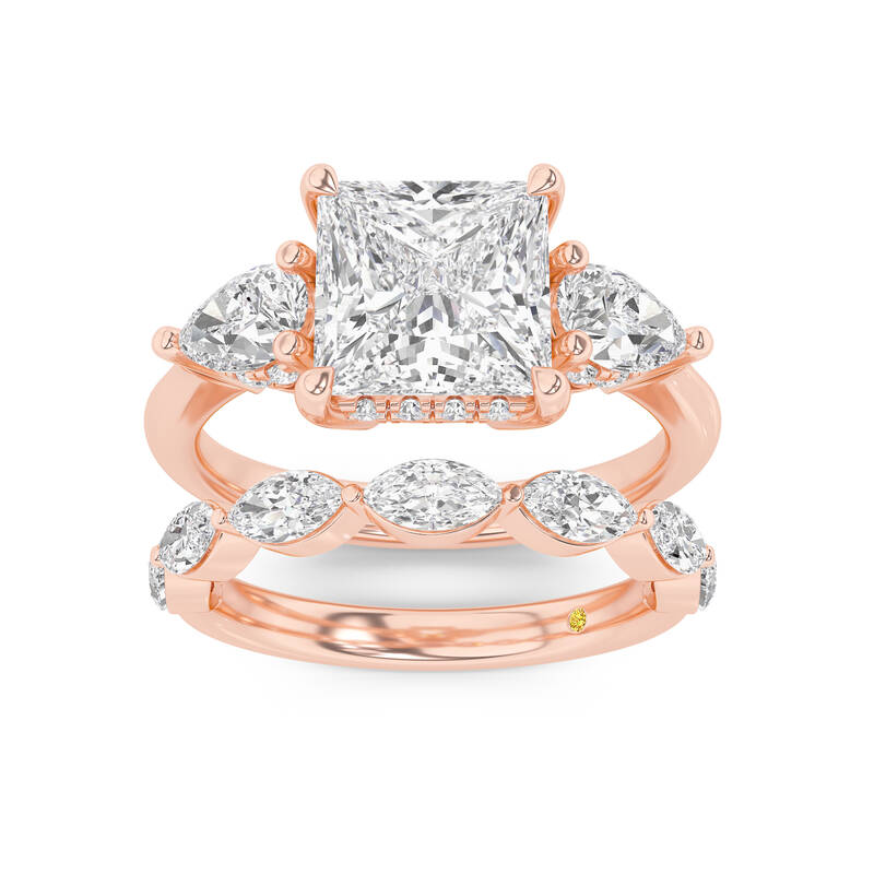 Celestia Lab Grown Princess Cut Diamond Engagement Ring with The Elara Wedding Band | 18K Rose Gold 4 3/8 ct. tw.