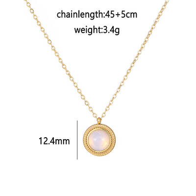 Opalite Flat Round Pendant Necklacas