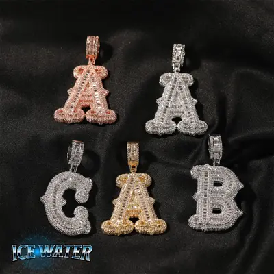 ICE WATER small a-z Letter Pendant 26 English Letters Micro-set Zircon Men's Hip-hop Necklace