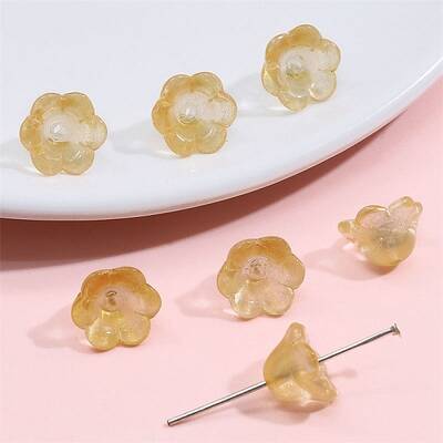 10Pcs Gradient Color Transparent Glass Bead Caps