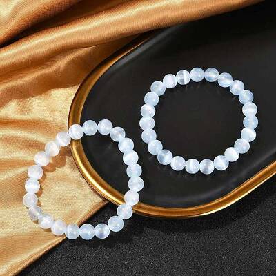 Dyed Natural Selenite Round Beaded Stretch Bracelets for Women