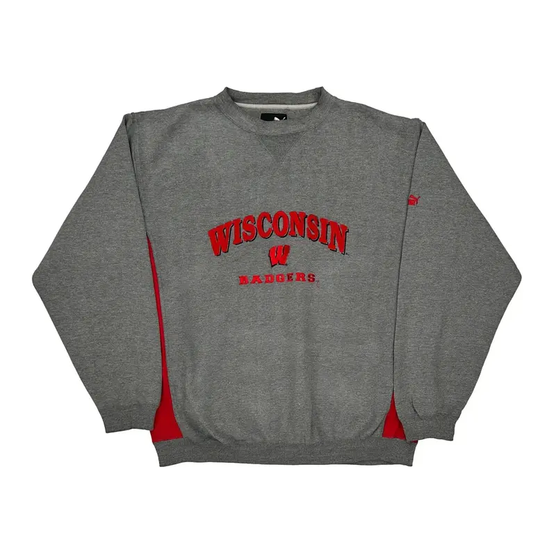 Wisconsin Badgers Puma Ncaa Sweatshirt - XL Grey Cotton Blend