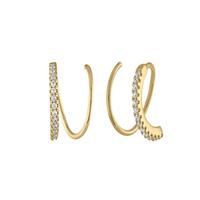 Spiral Hoop Earrings Diamond Faux Double Piercing 18K Gold Plated Over Premium 316L Stainless Steel with Left and Right Earri...