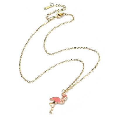 Alloy Enamel Flamingo Pendant Necklace with 304 Stainless Steel Chains