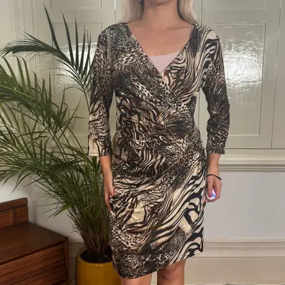 New Style Animal print Mini Dress - Small Brown Polyester Blend