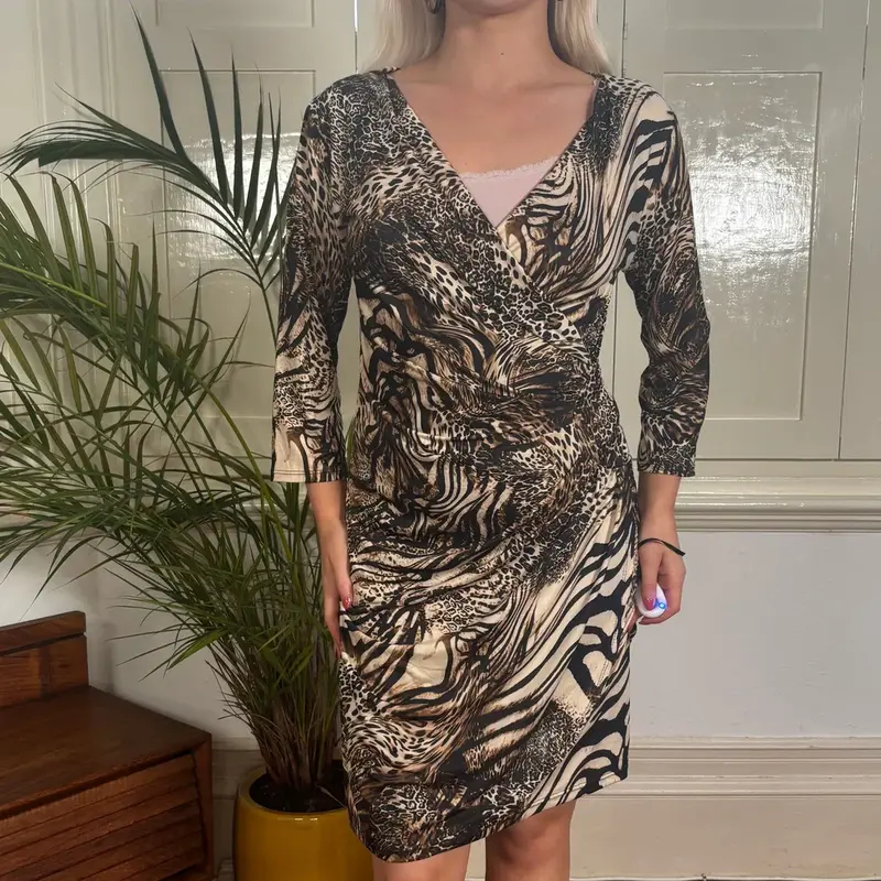 New Style Animal print Mini Dress - Small Brown Polyester Blend