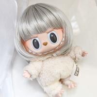 labubu high-temperature silk wig, heart-shapedmacaron figurine, Labubu wig, vinyl face fake fur(no doll)