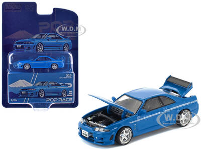GT-R R33 400R RHD (Right Hand Drive) Champion Blue with White Stripes Enigma Exclusive Edition 1/64 Diecast Model Car by Po...