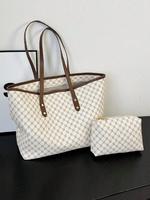 Women's Fashionable Geometric Pattern Tote Bag & Cosmetic Bag, Pu Tote Bag, Casual Versatile Zipper Shoulder Bag & Cosmetic B...