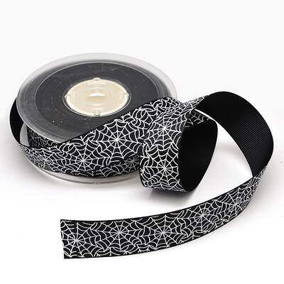 Halloween Ornaments Spider Web Pattern Printed Grosgrain Ribbons