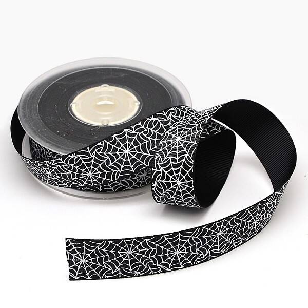 Halloween Ornaments Spider Web Pattern Printed Grosgrain Ribbons
