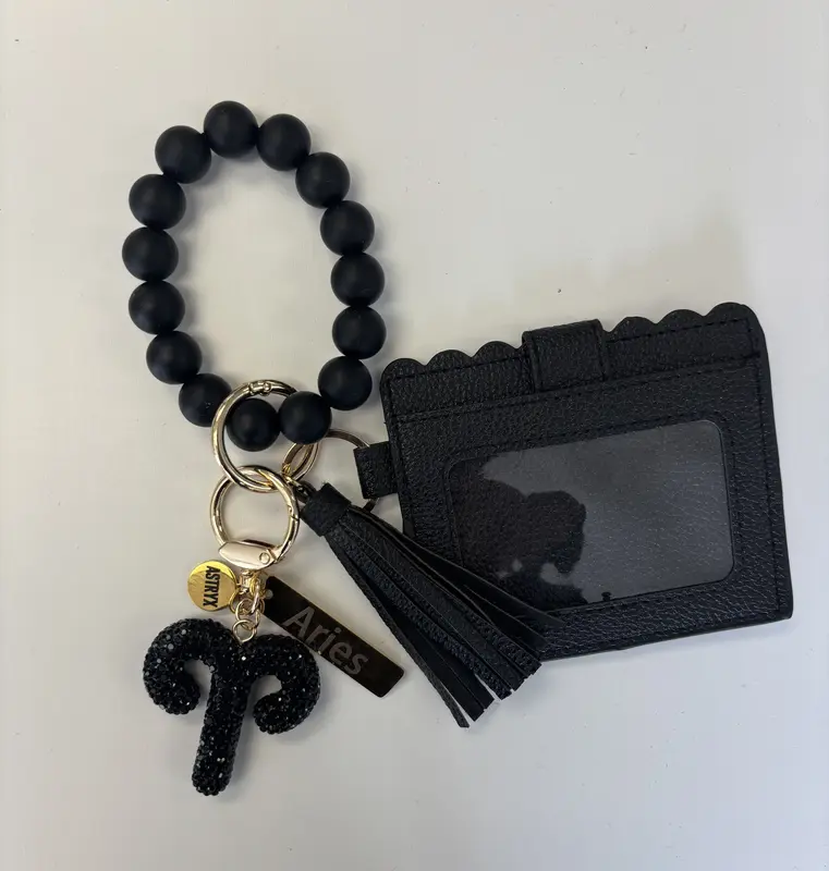 Zodiac & Astrology Keychain Wallet Wristlet Charms Pink & Black