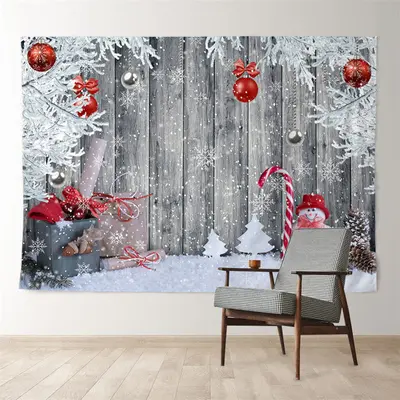 Aperturee Red Silver Ball Gift Grey Wood Christmas Backdrop