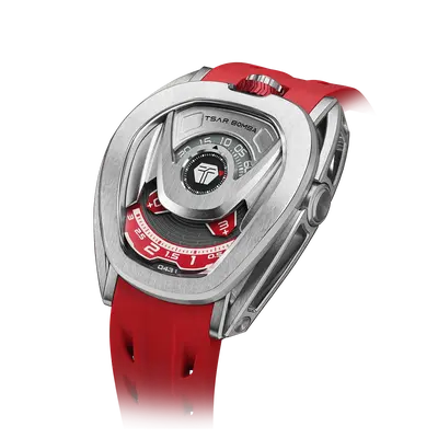 TSAR BOMBA Men's Reactor Series Automatic Mechanical Watch | Silver Red | Wandering Hour Satellite Display | Waterproof Luxur...