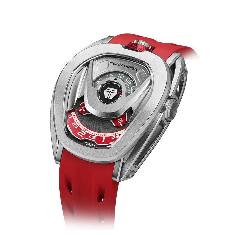 TSAR BOMBA Men's Reactor Series Automatic Mechanical Watch | Silver Red | Wandering Hour Satellite Display | Waterproof Luxur...