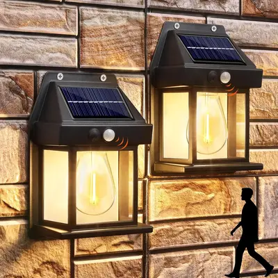 Outdoor Solar Wall Light, Dusk To Dawn Motion-Sensor Light Waterproof, Motion-Sensor Solar Porch Light, 3 Modes for Courtyard...