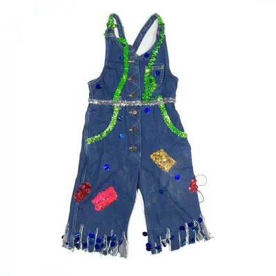 LEE Customised Denim Dungarees Blue Straight Crazy Pattern Womens W26 L11