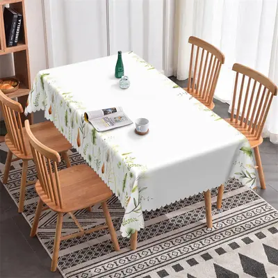 Pastoral Leaves Spring White Tablecloth For Kitchen - Aperturee