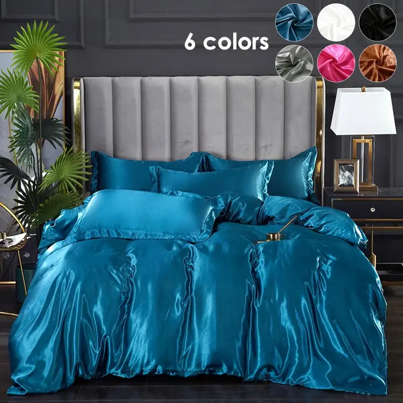 Solid Color Satin Bedding Set, 3 Counts/set Including 1 Duvet Cover & 2 Pillowcase without Filler, Soft Comfortable Bedding S...