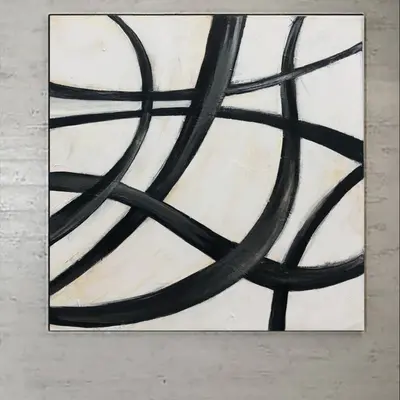 Original Black And White Canvas Art Abstract Shapes Art Oil Painting Modern Original Painting Black And White Modern Art | SE...