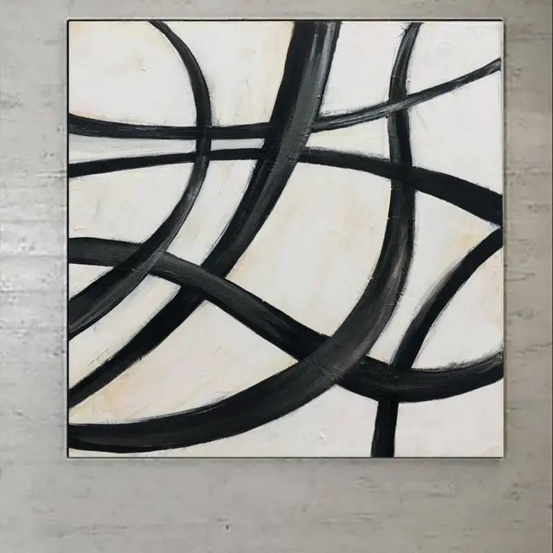 Original Black And White Canvas Art Abstract Shapes Art Oil Painting Modern Original Painting Black And White Modern Art | SE...